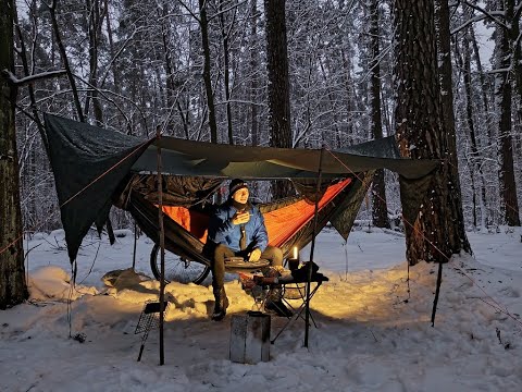 Видео: ВЕЛОНОЧЕВКА В ГАМАКЕ ЗИМОЙ / WINTER Hammock Camping/ Hammock Camping