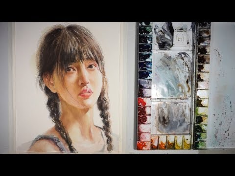 Видео: Акварельная живопись портрет девушки
