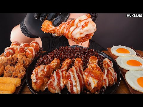 Видео: жареный цыпленок и лапша Fried Chicken & Black Bean Noodles Cheese Ball EATING ASMR MUKBANG