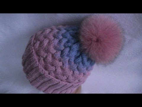 Видео: Вязание шапки градиентом узором коса с 9 петель.Knitting hats gradient pattern plait with 9 loops.