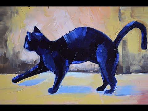 Видео: ЧЁРНАЯ КОШКА / Рисуем картину маслом и шпателем.
