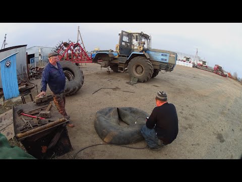 Видео: С культивации на ХТЗ-17221 на бортировку спускаемого у него колеса.