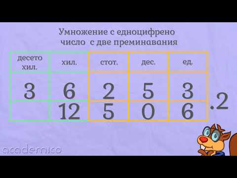 Видео: Умножение с едноцифрено число с две преминавания - Математика 4 клас | academico