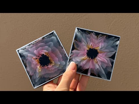 Видео: Подставка под стакан из смолы «Цветущий цветок» | Техника заливки квадратной белой пастой 🌸 | Мас...