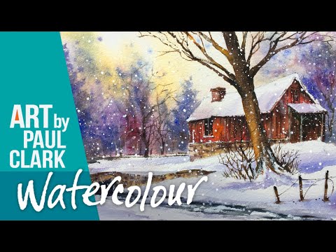 Видео: Как нарисовать домик в снегу акварелью
