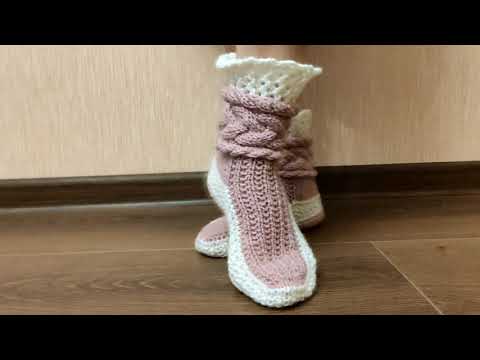 Видео: НОСОЧКИ-ТАПОЧКИ "РОЗОВАЯ НЕЖНОСТЬ" СПИЦАМИ. Вяжем домашние тапочки вместе.