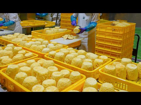 Видео: Интересный! Нарезка атемои и ананасов на фруктовой фабрике - пищевая фабрика