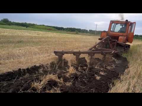 Видео: ДТ-75 пахота, пяти корпусным плугом