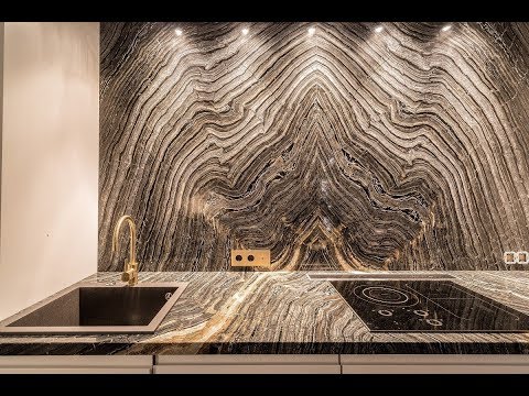 Видео: Столешница из мрамора Сильвер Вэйв.