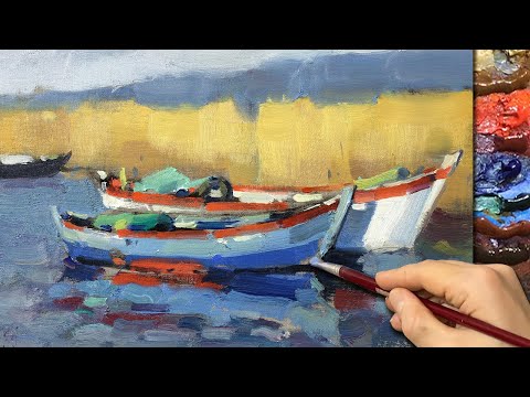 Видео: Осенний пейзаж с лодками _ мастер-класс