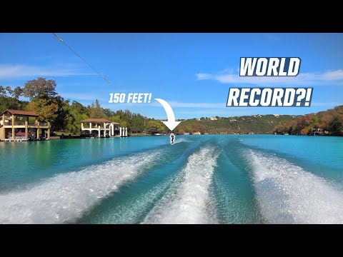 Видео: 150-футовый прыжок с волны на волну! Мировой рекорд? - Вейкбординг - Озеро Остин - Лодка