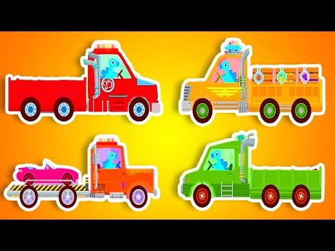 Видео: Мультик игра - все новые серии про разноцветные грузовики. История про динозавра и грузовые машины