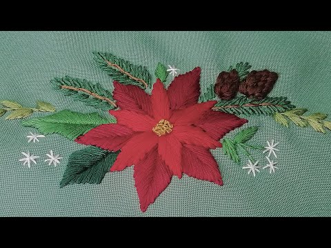 Видео: Вышивка для начинающих | Рождественский букет для скатерти