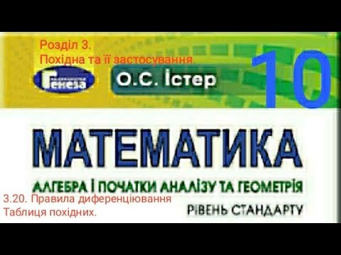 Видео: 3.20. Правила диференціювання. Таблиця похідних. Алгебра 10 Істер Вольвач С.Д.