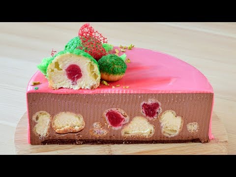 Видео: Муссовый торт с профитролями ☆ Шоколадный мусс ☆ Ягодное кули ☆ Шоколадный бисквит на белках