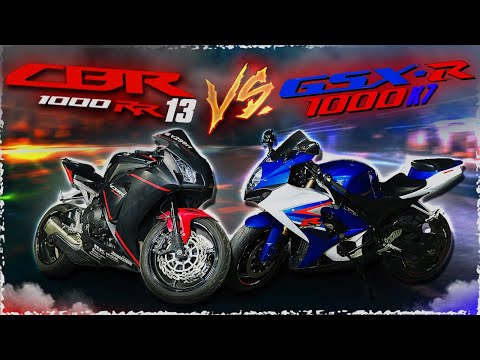 Видео: ЗАРУБА Suzuki GSX-R 1000 k7 VS Honda CBR 1000 RR 2013.