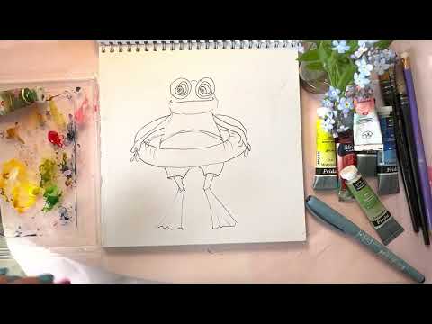 Видео: Лягушка в отпуске. Лето. Акварель. Рисовать легко лето.