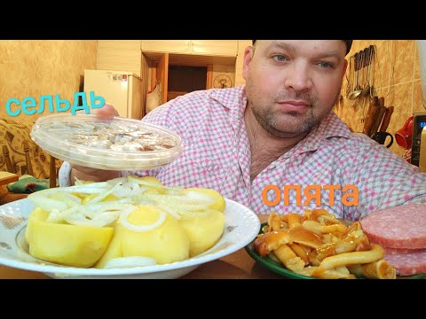 Видео: МУКБАНГ маринованные опята, селедка и картошка/обжор завтрак