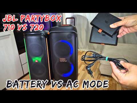 Видео: JBL Partybox 720 (режим питания от сети и режим работы от аккумулятора) против JBL Partybox 710
