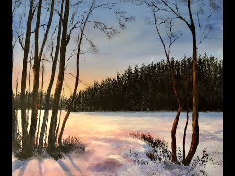 Видео: Как рисовать свет в зимнем пейзаже. Акрил; How to paint light in Winter scene in acrylic