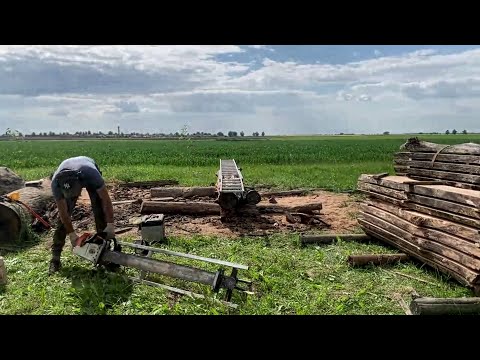 Видео: Пилорама из бензопилы |Каретка для распила бревен на доски и слэбы