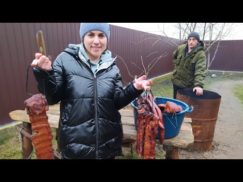 Видео: Копчені ребра, сало, м'ясо, ковбаса  в бочці на дровах💥💥💥