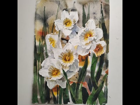 Видео: Рисуем нарциссы акварелью.