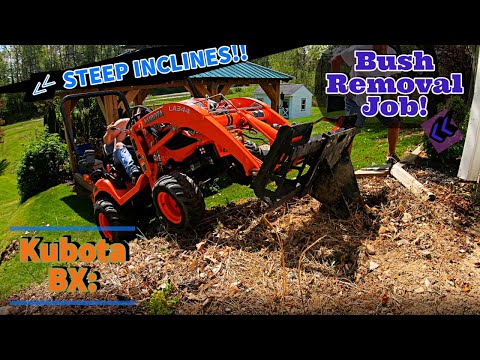Видео: Kubota BX — удаление кустов и пней на крутом склоне! (Подработка)