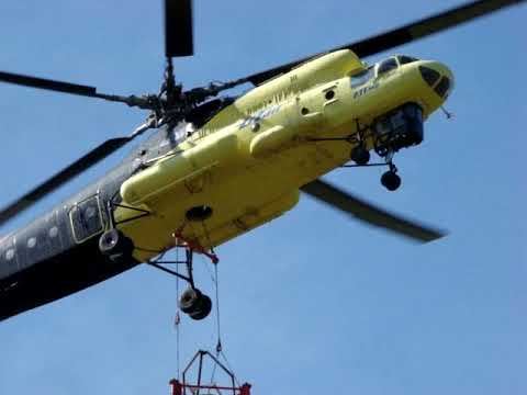 Видео: Вертолет Ми-10К (№ RA-04123), экипаж Горбаченко В.А. Монтаж  башни на ПРС7 / Helicopter Mil Mi-10K