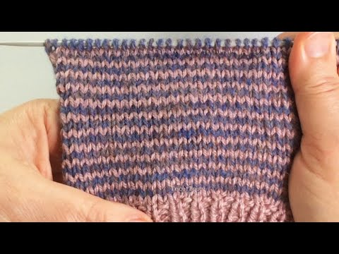Видео: Полоски в один ряд без обрыва нити. Вязание спицами. Change yarn  without breaking thread.