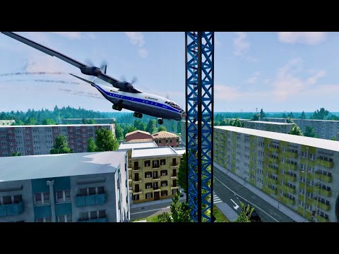 Видео: АСМР САМОЛЕТ ВРЕЗАЕТСЯ В КРАН - BeamNG Drive