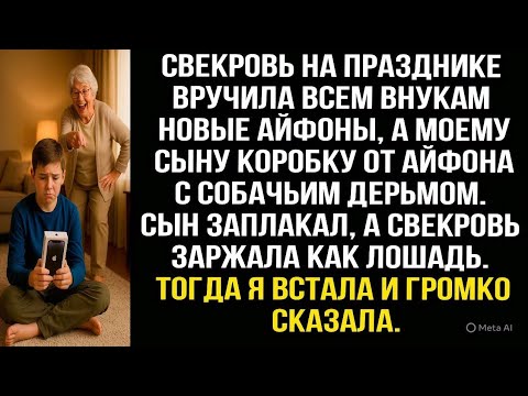 Видео: Свекровь на празднике вручила внукам новые айфоны, а моему сыну коробку от айфона с собачьим дерьмом