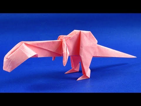 Видео: Как сделать динозавра из бумаги. Оригами Тираннозавр