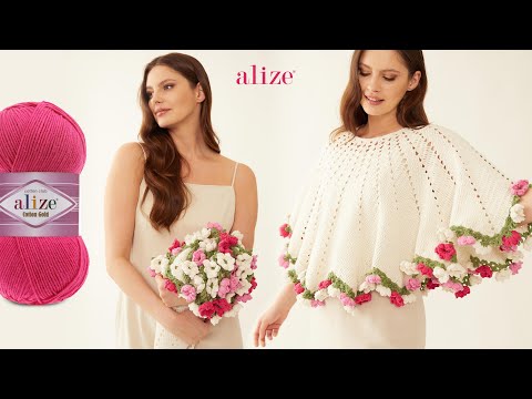 Видео: Пончо в стиле букета с пряжей Alize Cotton Gold
