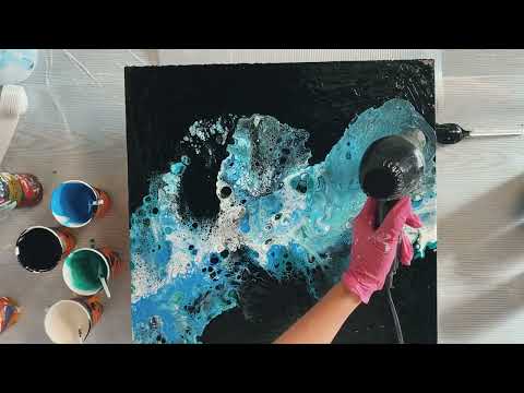 Видео: Флюид Арт. Ещё один вариант заливки акрилом. Выдуваем пену феном и силиконом