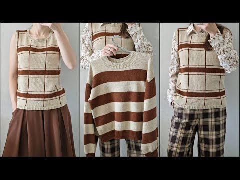 Видео: Летняя футболка топ спицами с узором клетка. Майка/жилет.