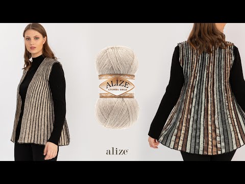 Видео: Веерный жилет крючком с Alize Angora Gold