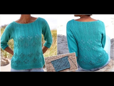 Видео: Джемпер с интересным ажурным узором для джемперов, летних кофточек, топов.// Узор + схема.//