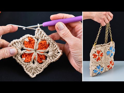 Видео: Простая сумка крючком на плечо с узором «бабушкин квадрат» Miarti🧶
