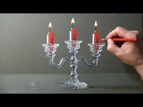 Видео: Рисование Хрустального канделябра со свечами (действительно зажженными!)
