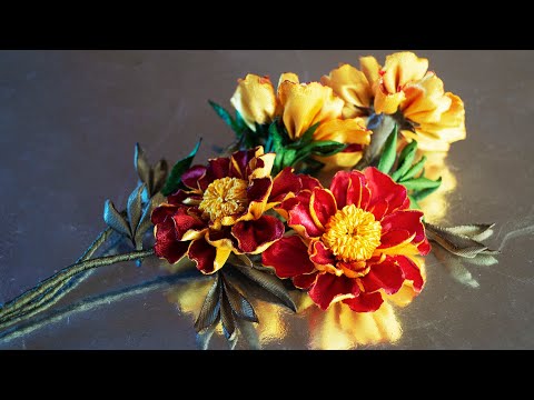 Видео: БАРХАТЦЫ (ЧЕРНОБРЫВЦЫ) из лент (мастер-класс), КАНЗАШИ,/ DIY Kanzashi