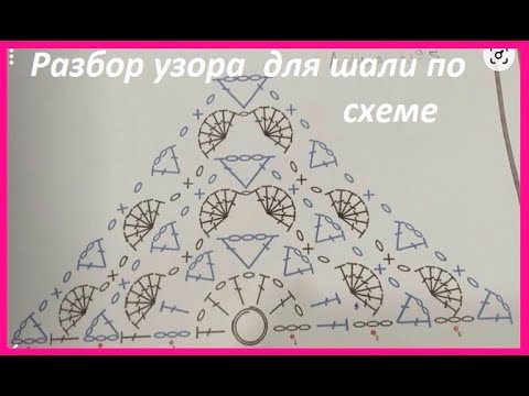 Видео: Разбор УЗОРА для ШАЛИ по схеме , вязание КРЮЧКОМ , crochet shawl ,  ( шаль №445)