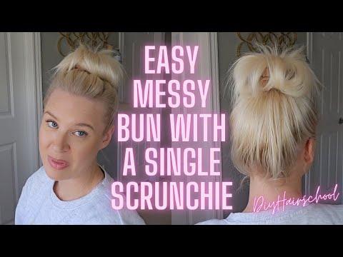 Видео: Простая прическа-пучок с использованием одной атласной резинки | Простой урок по созданию пышных,...