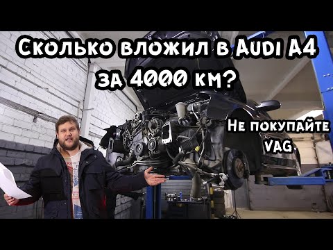 Видео: Сколько денег вложил в 8ми летнюю Audi A4? Какой расход масла? Почему не покупать VAG?