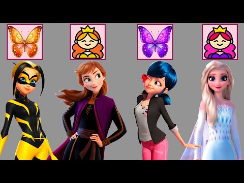 Видео: Эпическое сияние! Эльза, Анна, Леди Баг и Весперия: челлендж «Принцесса против бабочки»