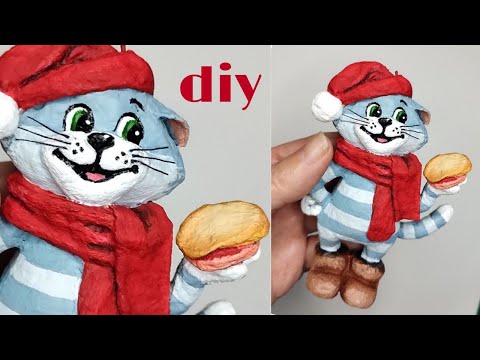 Видео: МК Кот Матроскин из ваты на ёлочку  / Ватная игрушка  / DIY  cotton wool toy / Cat