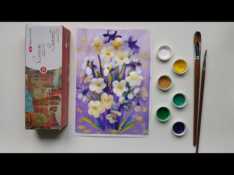 Видео: КАК НАРИСОВАТЬ ЦВЕТЫ ГУАШЬЮ /gouache drawing