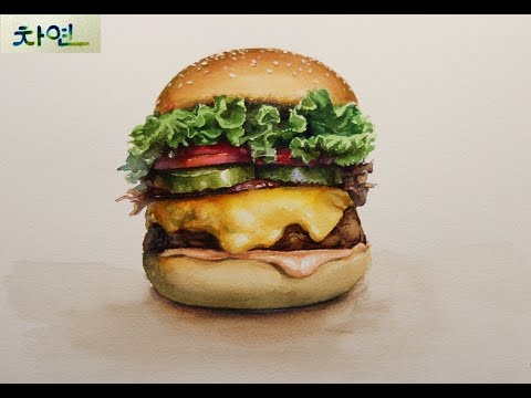 Видео: Акварельная живопись гамбургера - еда иллюстрация