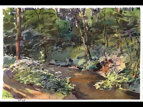 Видео: 20200627 Лесной ручей. Акварельный этюд / Forest stream. Plein air watercolor painting