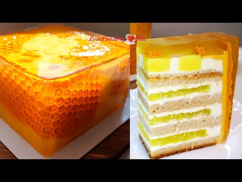 Видео: Медовый торт с лимонным желе и мятным кремом | Торт в желе |  LoveCookingRu